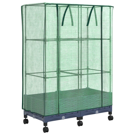 Garden Planter with Greenhouse Cover&Wheels 2 pcs Blue Grey PP