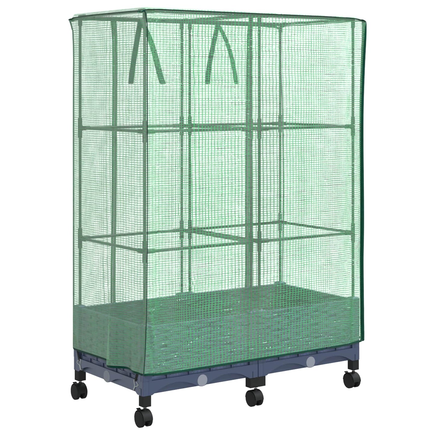 Garden Planter with Greenhouse Cover&Wheels 2 pcs Blue Grey PP