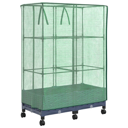 Garden Planter with Greenhouse Cover&Wheels 2 pcs Blue Grey PP