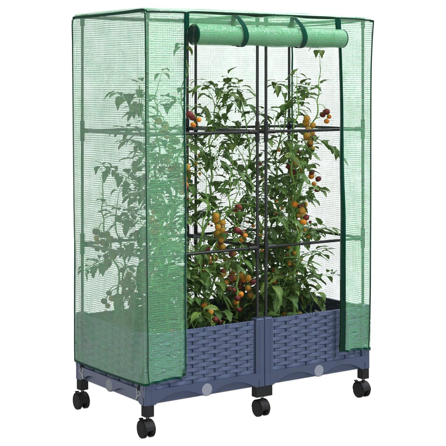 Garden Planter with Greenhouse Cover&Wheels 2 pcs Blue Grey PP