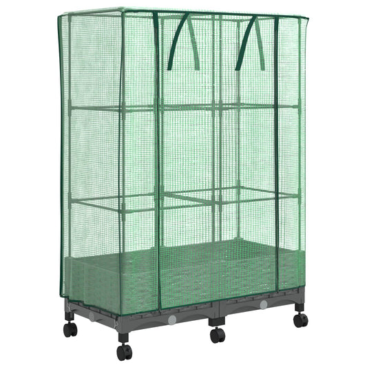 Garden Planter with Greenhouse Cover&Wheels 2 pcs Light Grey PP