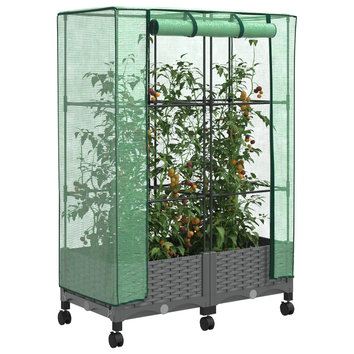 Garden Planter with Greenhouse Cover&Wheels 2 pcs Light Grey PP