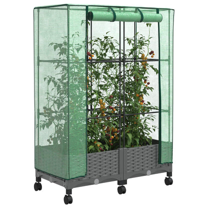 Garden Planter with Greenhouse Cover&Wheels 2 pcs Light Grey PP