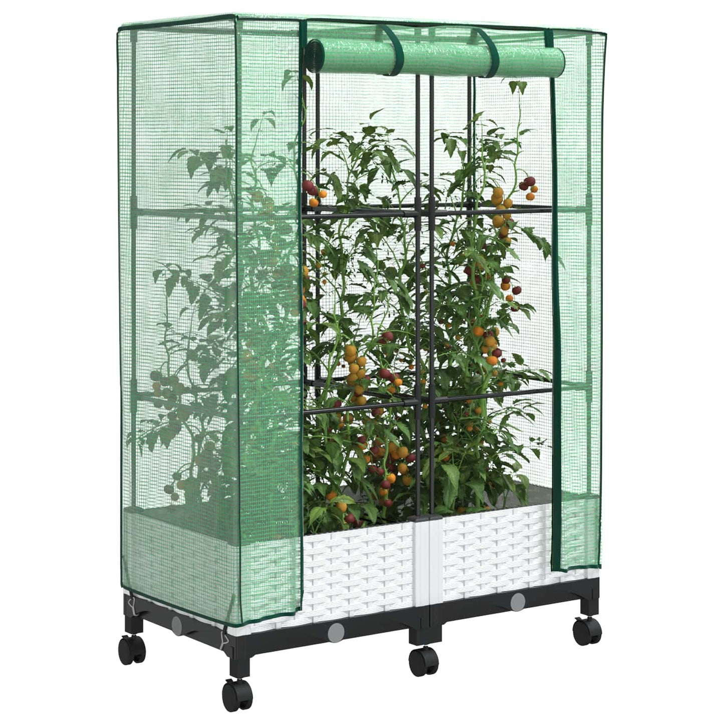 Garden Planter with Greenhouse Cover&Wheels 2 pcs White PP