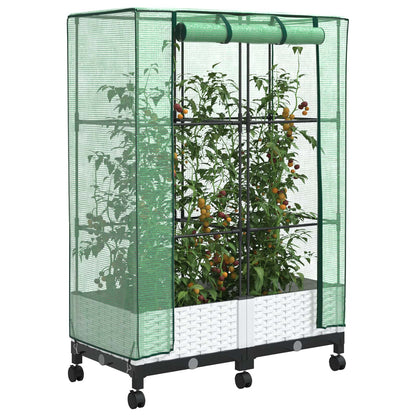 Garden Planter with Greenhouse Cover&Wheels 2 pcs White PP