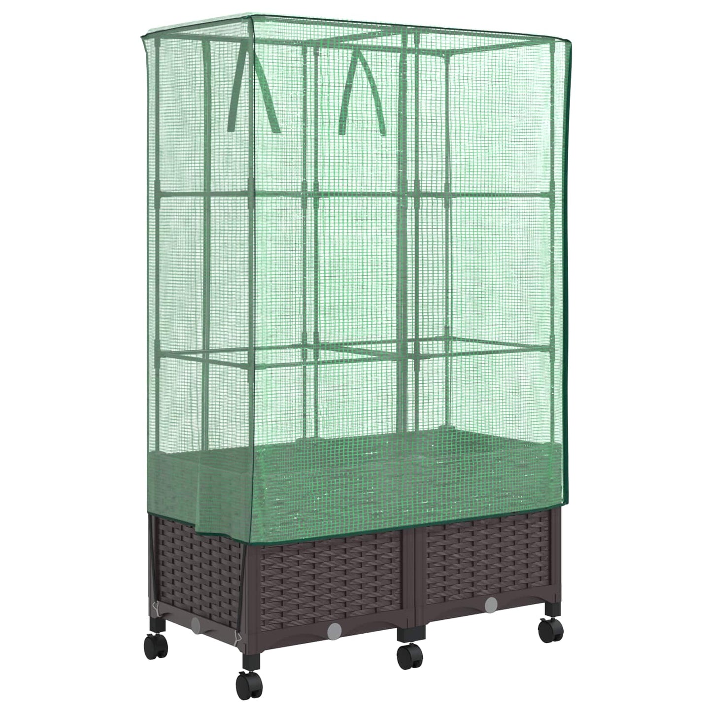 Garden Planter with Greenhouse Cover&Wheels 2 pcs Brown PP