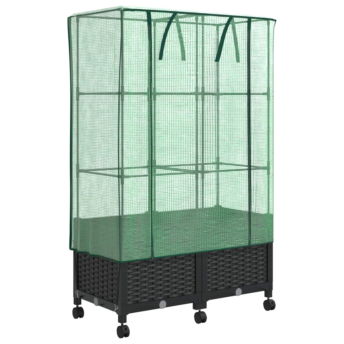 Garden Planter with Greenhouse Cover&Wheels 2 pcs Black PP