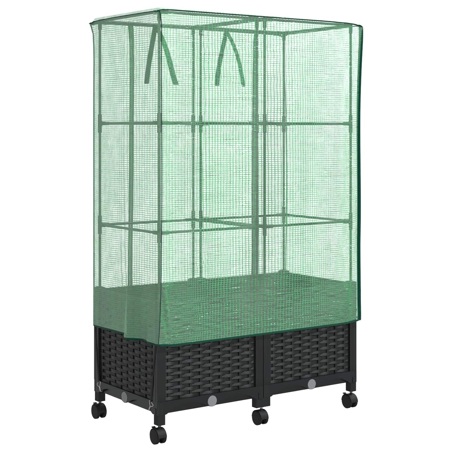 Garden Planter with Greenhouse Cover&Wheels 2 pcs Black PP