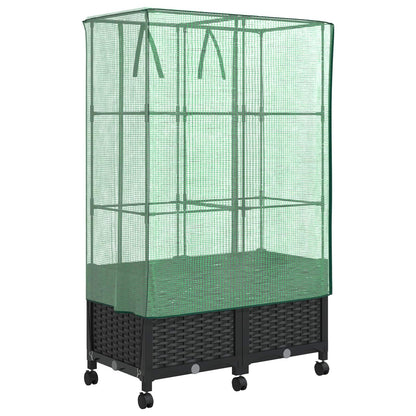Garden Planter with Greenhouse Cover&Wheels 2 pcs Black PP