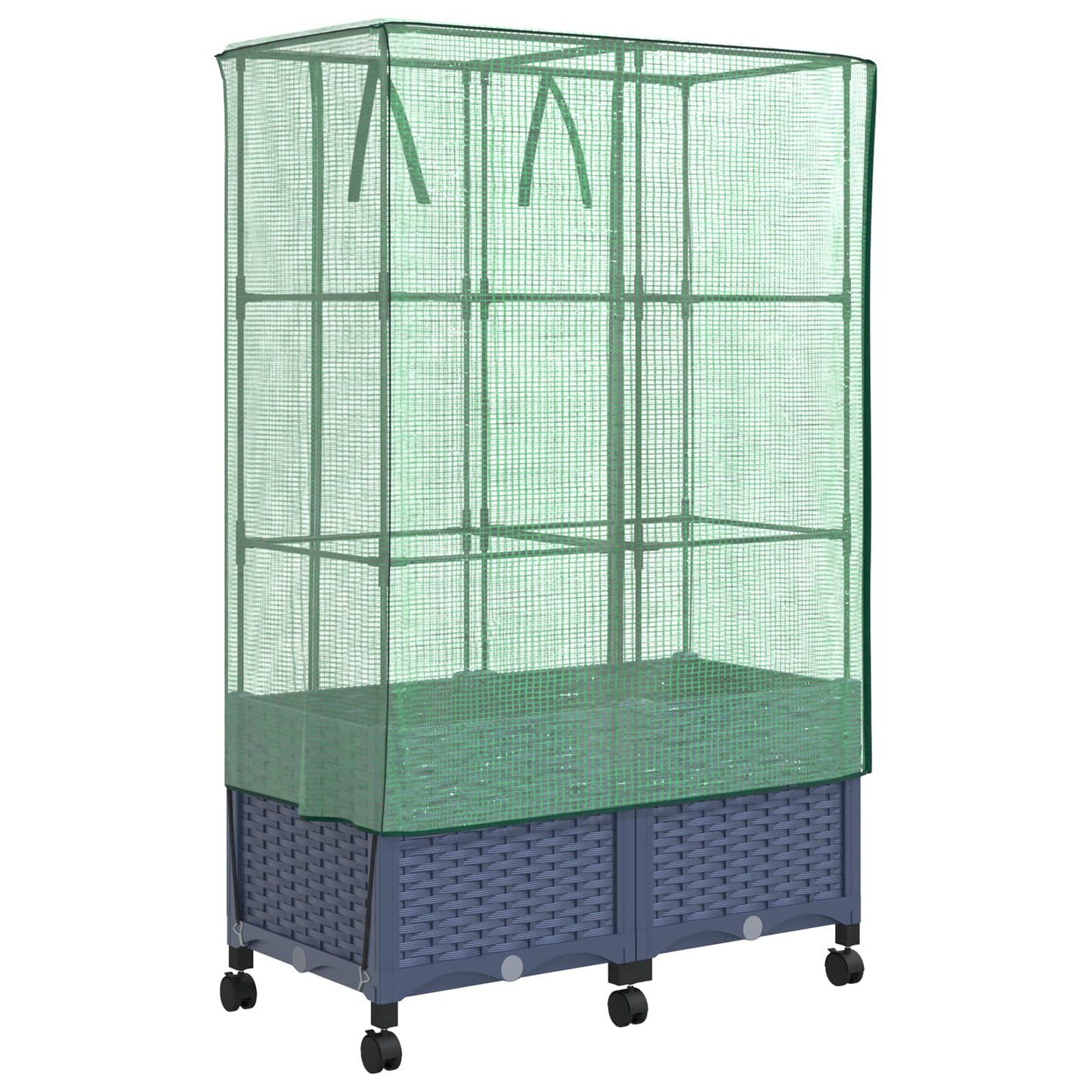 Garden Planter with Greenhouse Cover&Wheels 2 pcs Blue Grey PP