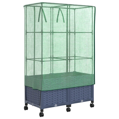 Garden Planter with Greenhouse Cover&Wheels 2 pcs Blue Grey PP