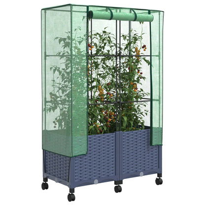 Garden Planter with Greenhouse Cover&Wheels 2 pcs Blue Grey PP