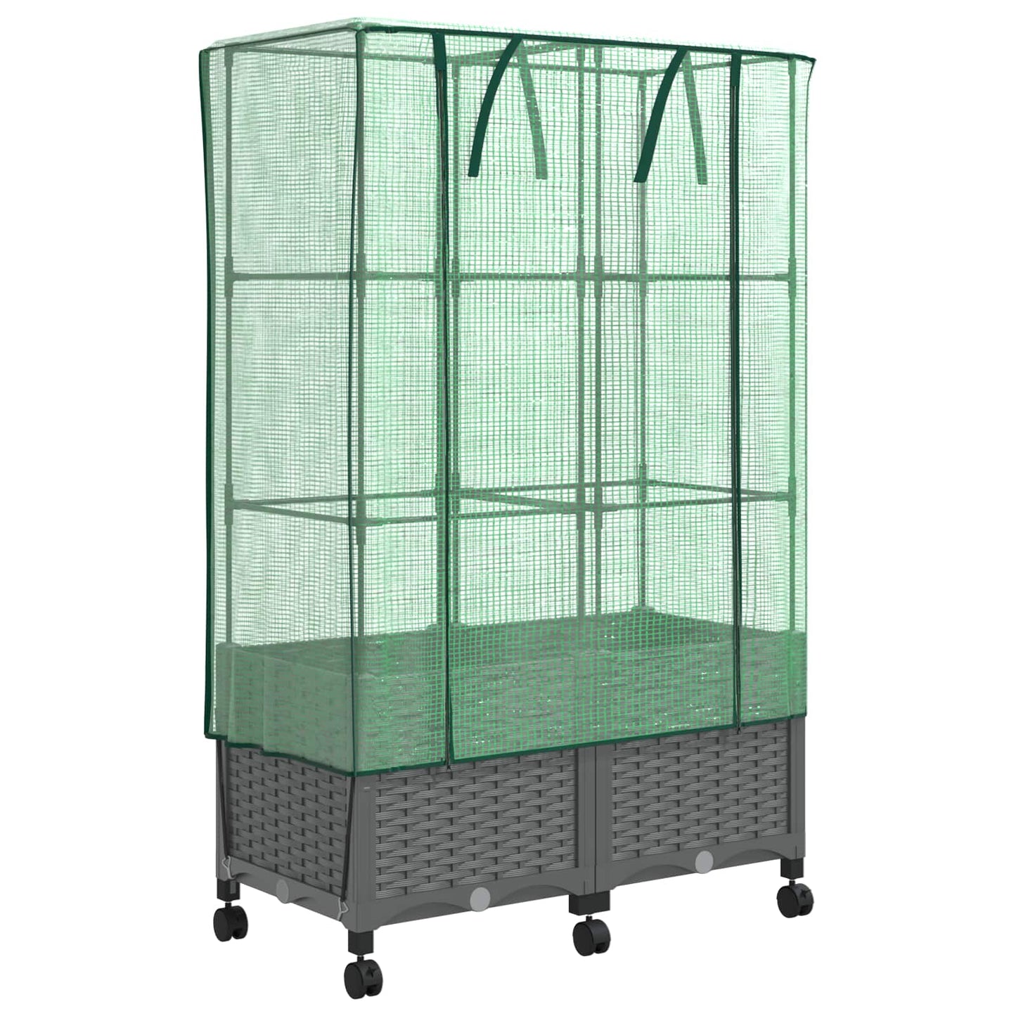 Garden Planter with Greenhouse Cover&Wheels 2 pcs Light Grey PP