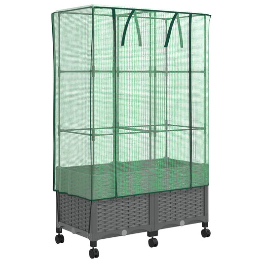 Garden Planter with Greenhouse Cover&Wheels 2 pcs Light Grey PP