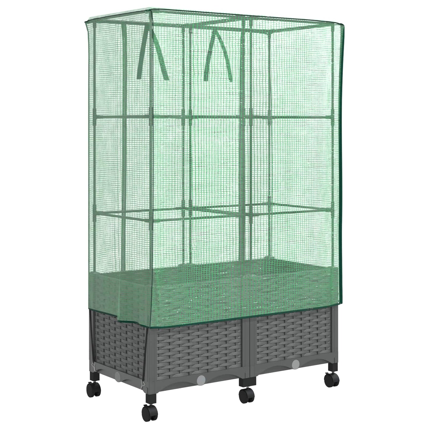 Garden Planter with Greenhouse Cover&Wheels 2 pcs Light Grey PP
