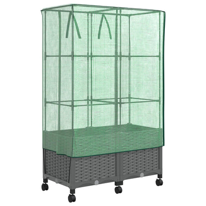 Garden Planter with Greenhouse Cover&Wheels 2 pcs Light Grey PP