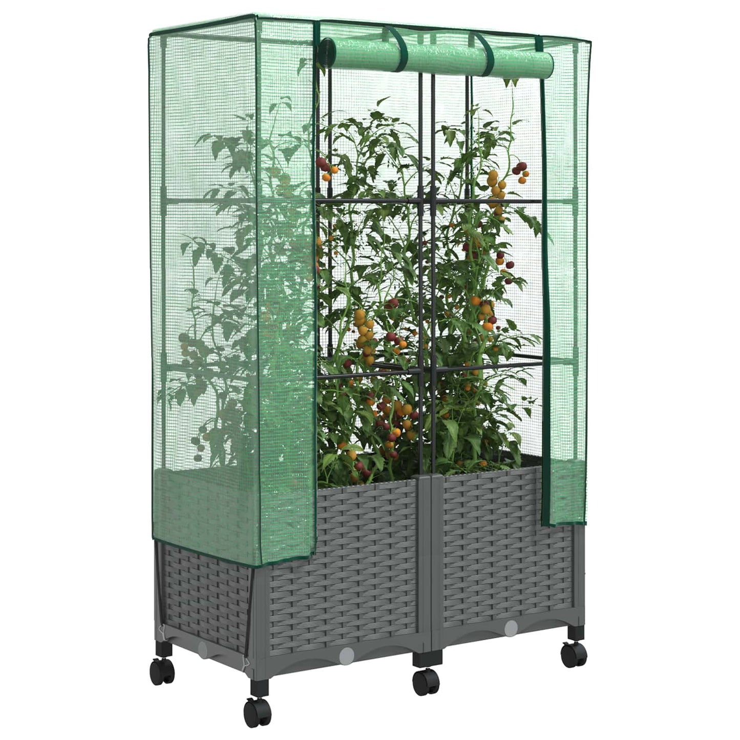 Garden Planter with Greenhouse Cover&Wheels 2 pcs Light Grey PP