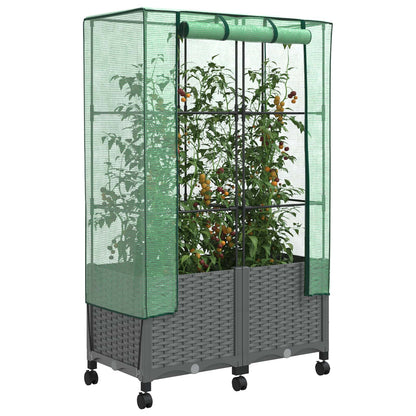 Garden Planter with Greenhouse Cover&Wheels 2 pcs Light Grey PP