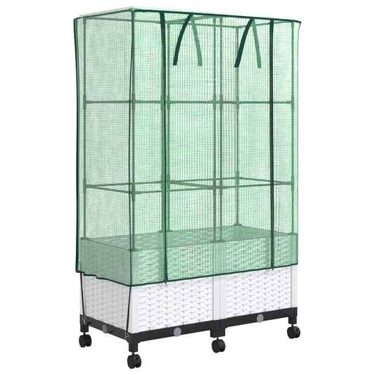 Garden Planter with Greenhouse Cover&Wheels 2 pcs White PP