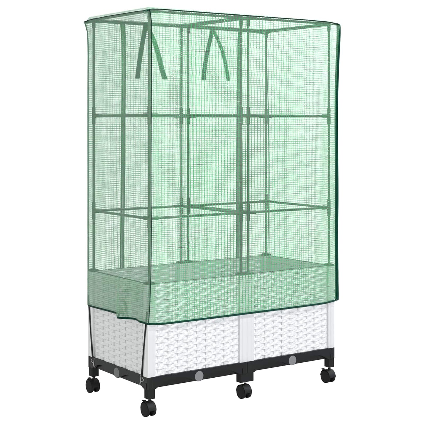 Garden Planter with Greenhouse Cover&Wheels 2 pcs White PP