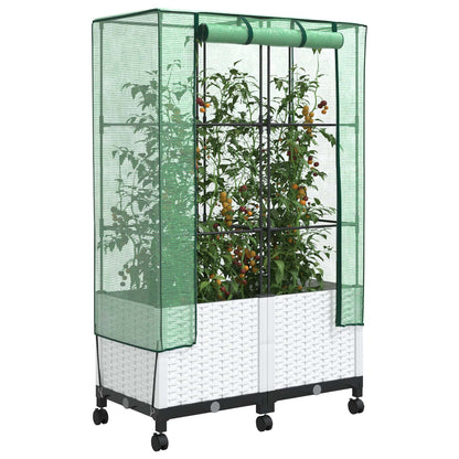 Garden Planter with Greenhouse Cover&Wheels 2 pcs White PP