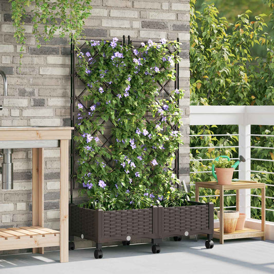 Garden Planter with Trellis&Wheels 2 pcs Brown PP