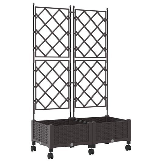 Garden Planter with Trellis&Wheels 2 pcs Brown PP