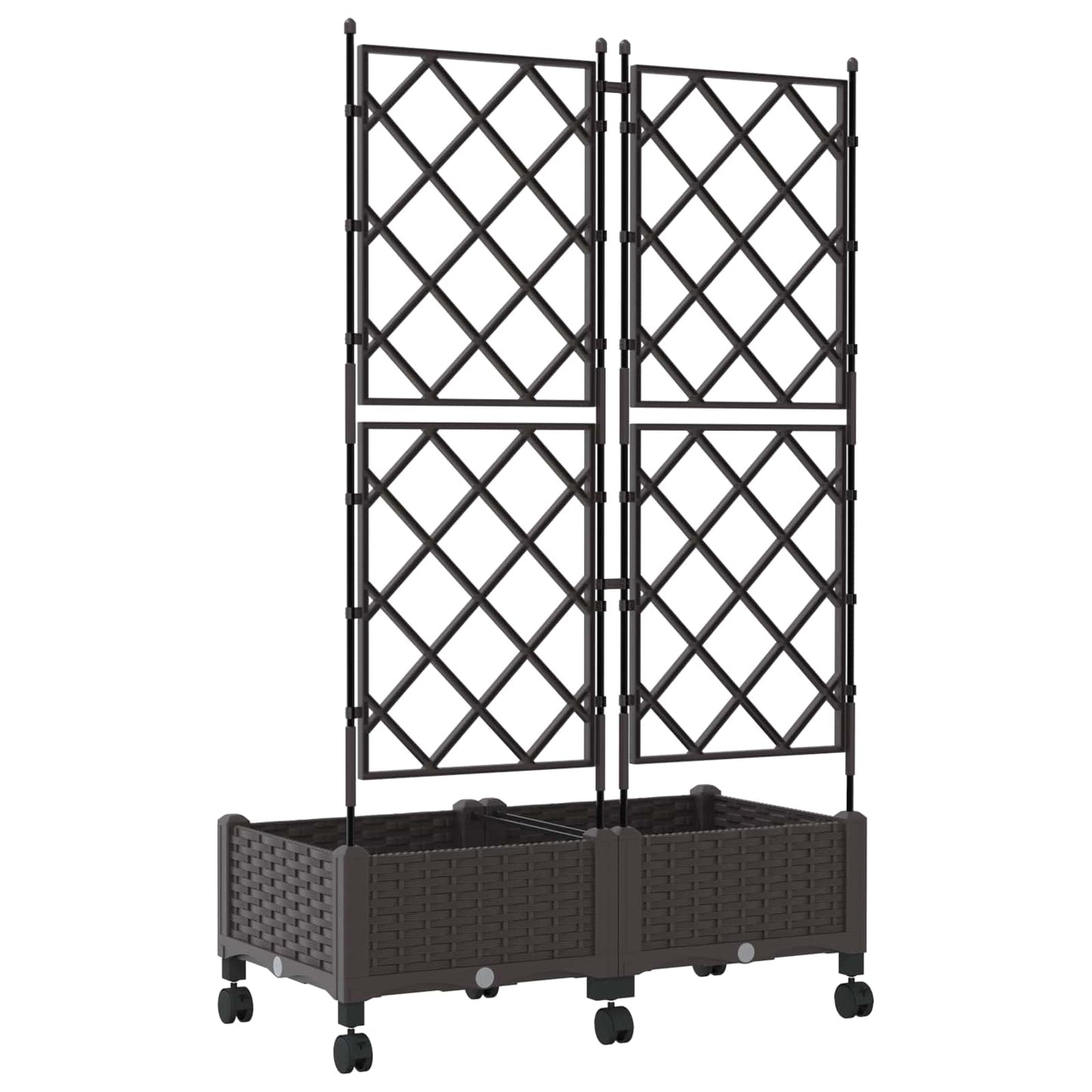 Garden Planter with Trellis&Wheels 2 pcs Brown PP