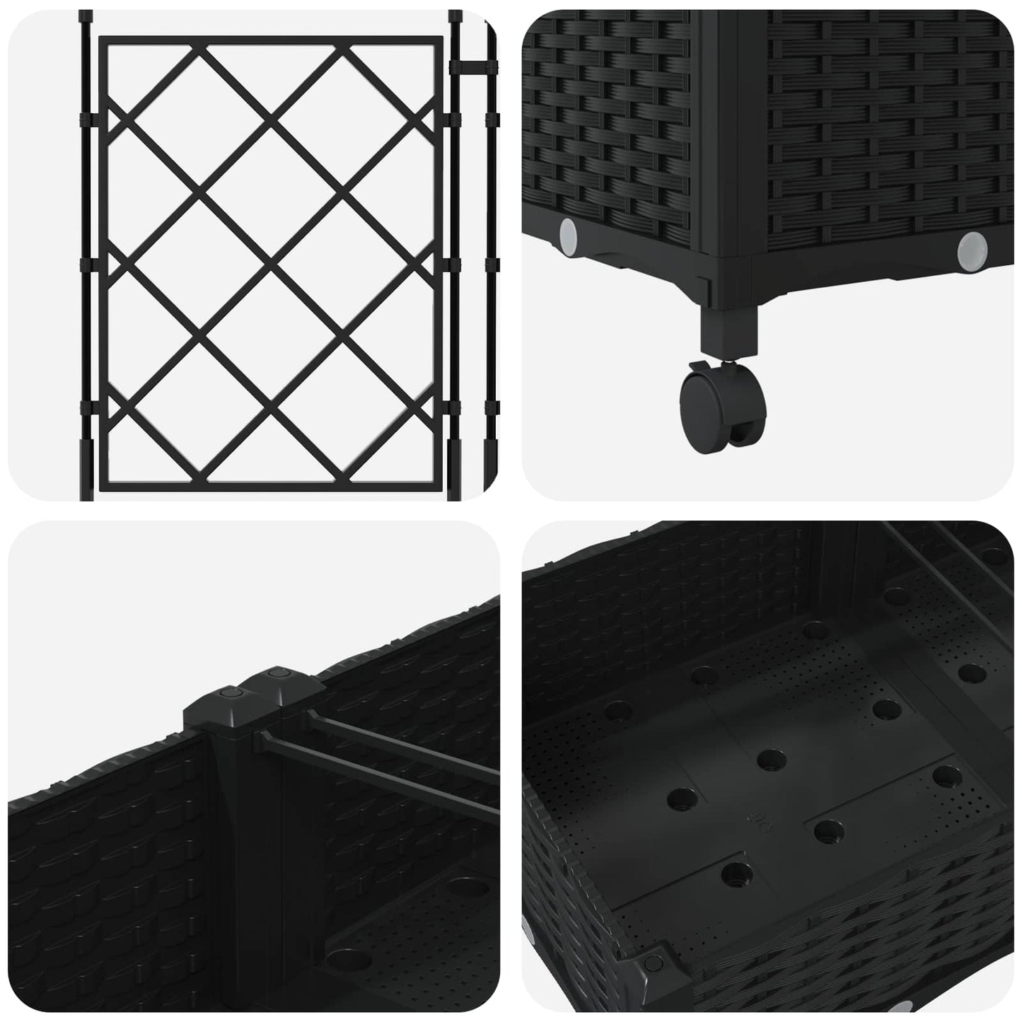 Garden Planter with Trellis&Wheels 2 pcs Black PP