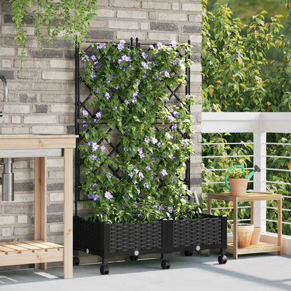 Garden Planter with Trellis&Wheels 2 pcs Black PP