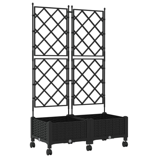 Garden Planter with Trellis&Wheels 2 pcs Black PP