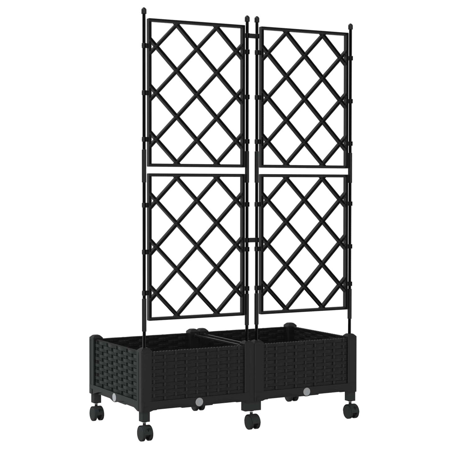 Garden Planter with Trellis&Wheels 2 pcs Black PP