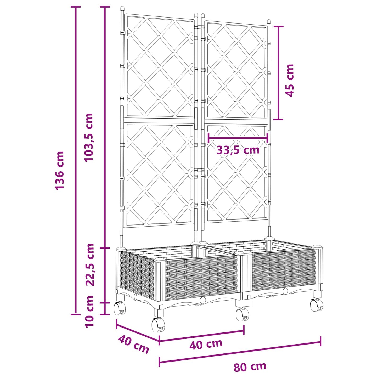 Garden Planter with Trellis&Wheels 2 pcs Black PP