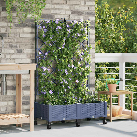 Garden Planter with Trellis&Wheels 2 pcs Grey PP