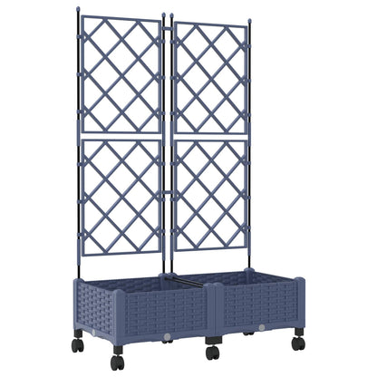 Garden Planter with Trellis&Wheels 2 pcs Grey PP