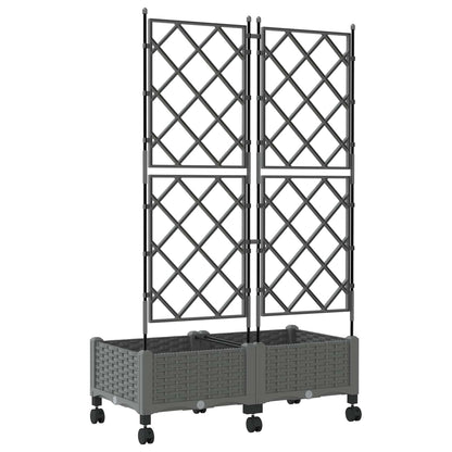 Garden Planter with Trellis&Wheels 2 pcs Light Grey PP