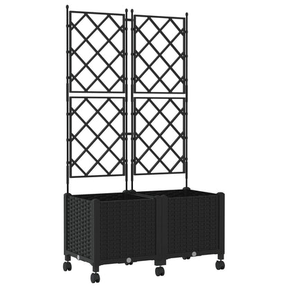 Garden Planter with Trellis&Wheels 2 pcs Black 80 x 40 x 149 cm