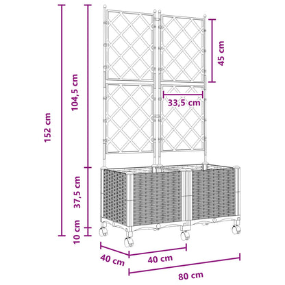 Garden Planter with Trellis&Wheels 2 pcs Black 80 x 40 x 149 cm