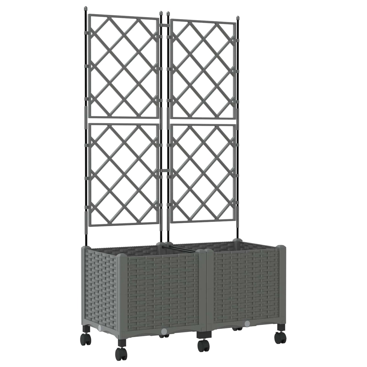 Garden Planter with Trellis&Wheels 2 pcs Light Grey PP