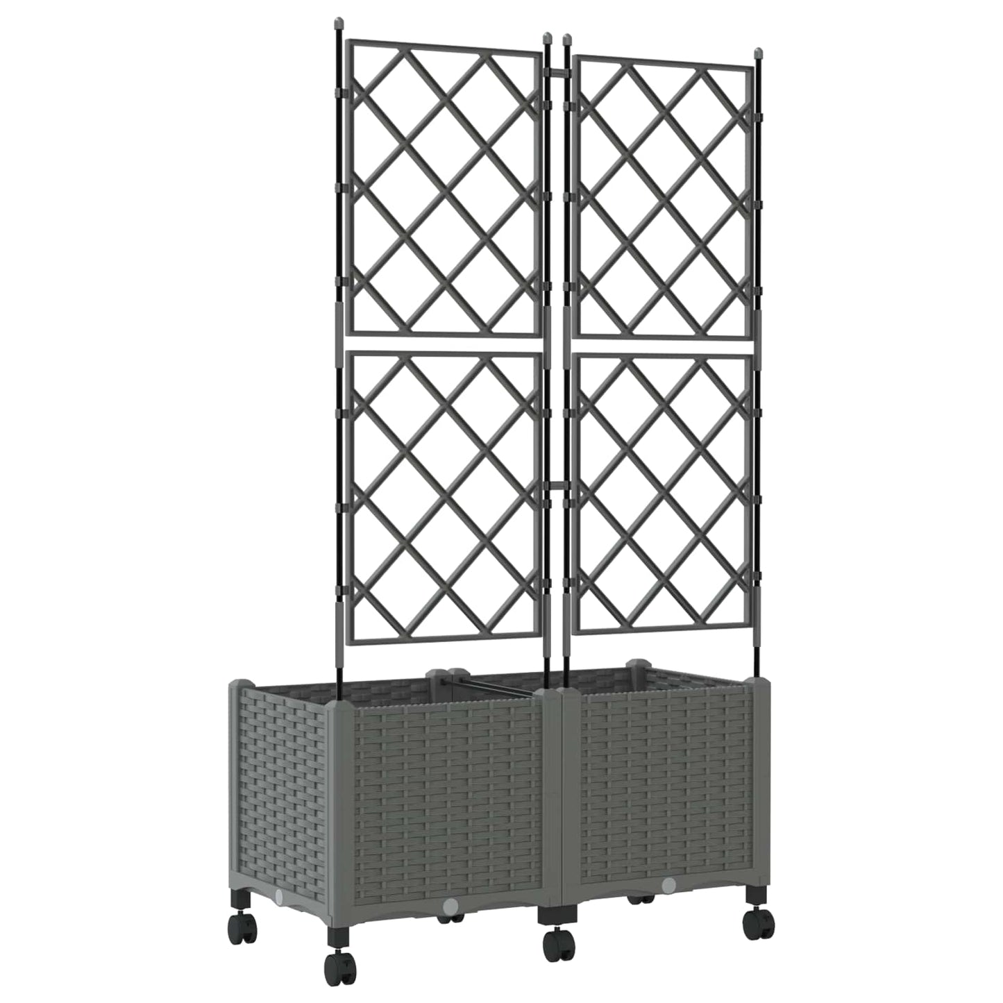 Garden Planter with Trellis&Wheels 2 pcs Light Grey PP