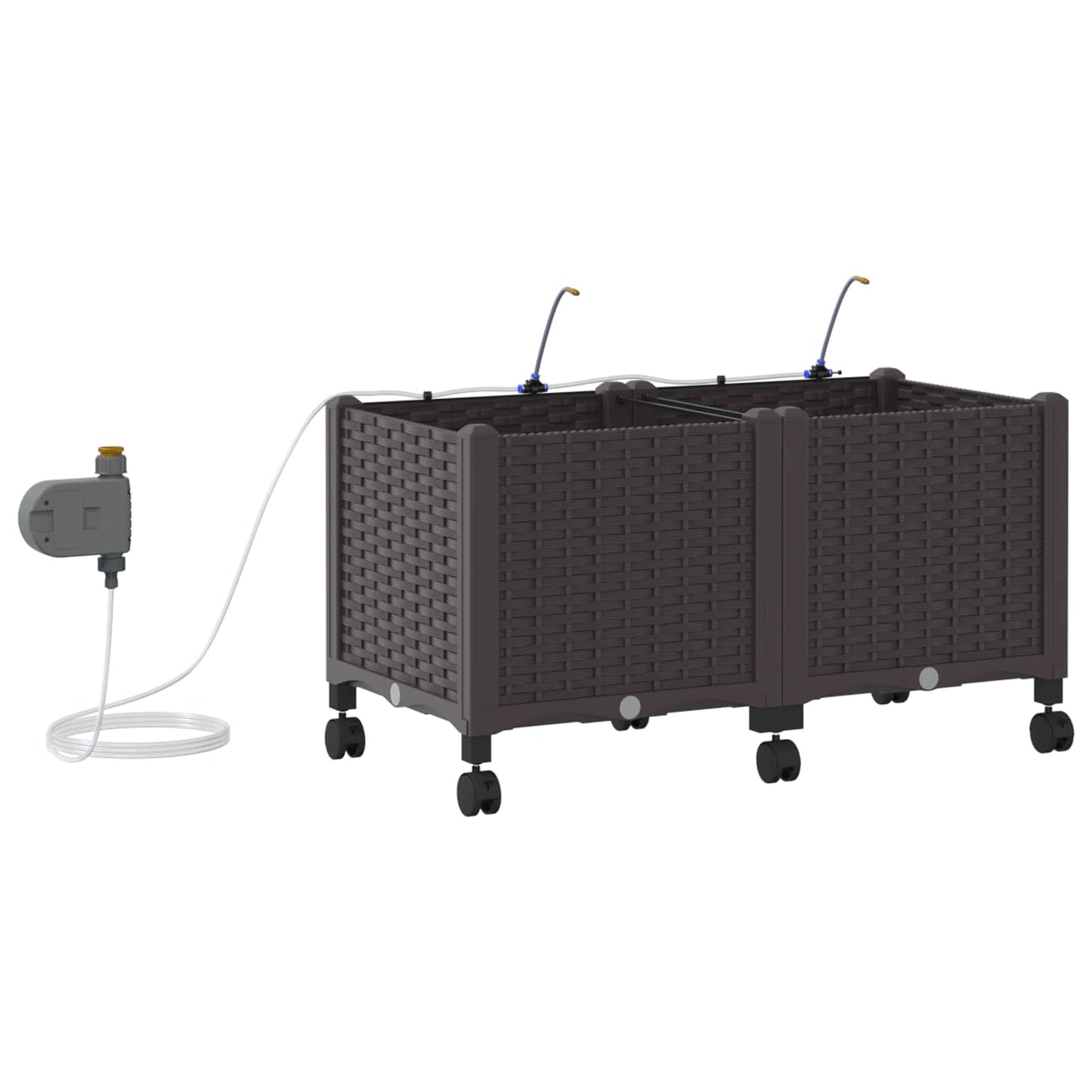 Garden Planter with Irrigation&Wheels 2 pcs Brown PP