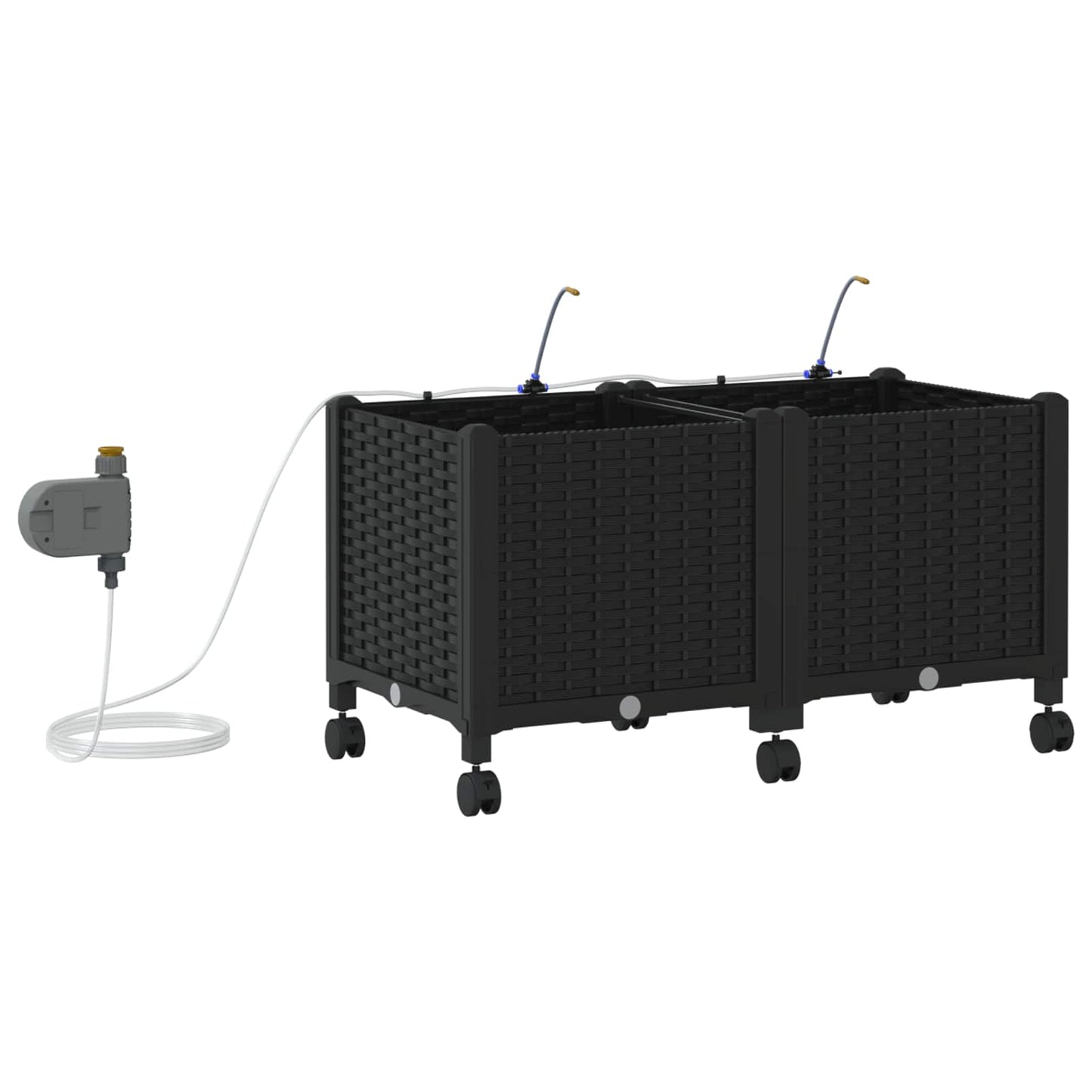 Garden Planter with Irrigation&Wheels 2 pcs Black PP