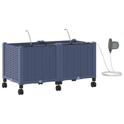 Garden Planter with Irrigation&Wheels 2 pcs Grey PP