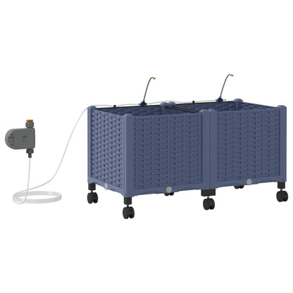 Garden Planter with Irrigation&Wheels 2 pcs Grey PP