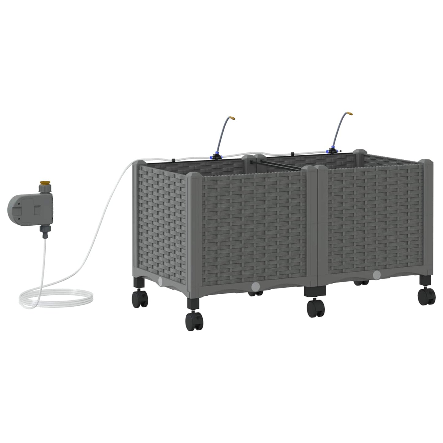 Garden Planter with Irrigation&Wheels 2 pcs Light Grey PP