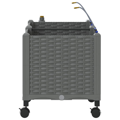 Garden Planter with Irrigation&Wheels 2 pcs Light Grey PP