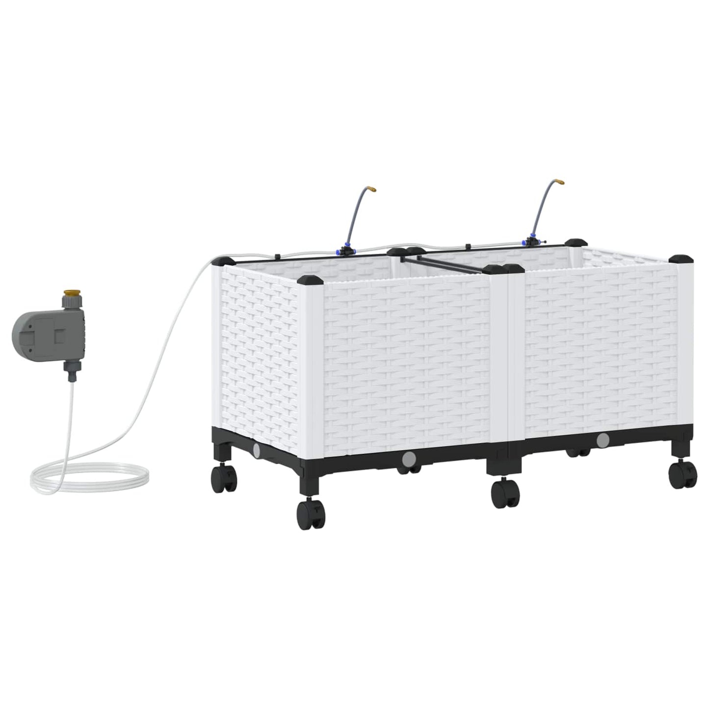 Garden Planter with Irrigation&Wheels 2 pcs White PP