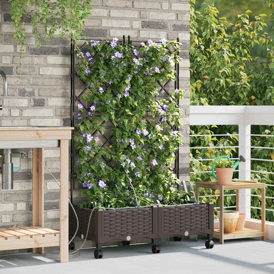 Garden Planter with Irrigation&Wheels 2 pcs Brown PP