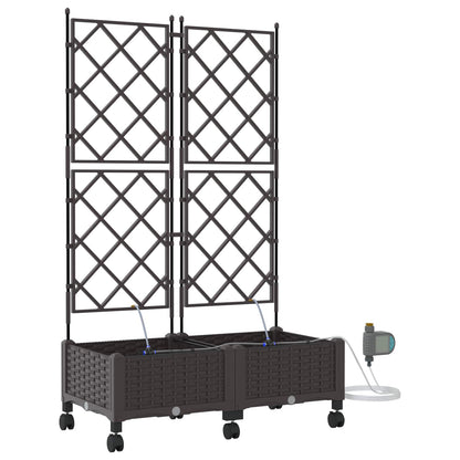 Garden Planter with Irrigation&Wheels 2 pcs Brown PP