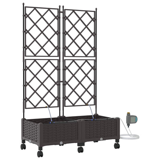 Garden Planter with Irrigation&Wheels 2 pcs Brown PP